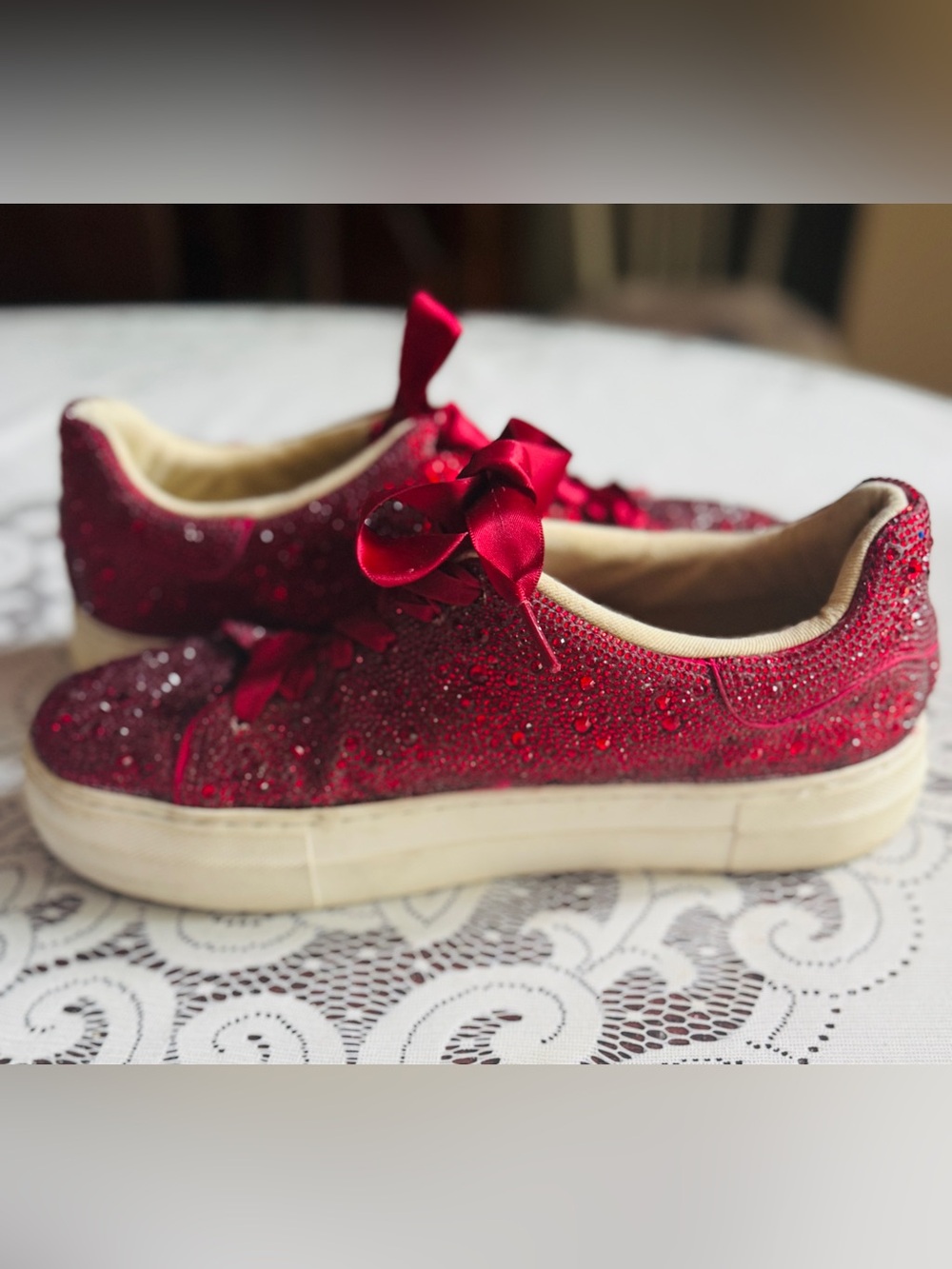 Betsey Johnson Red Crystal Embellished Sneakers - Picture 5 of 7